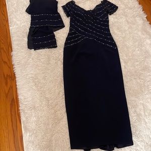 Vintage Jovani Navy Blue Prom Dress & Shawl